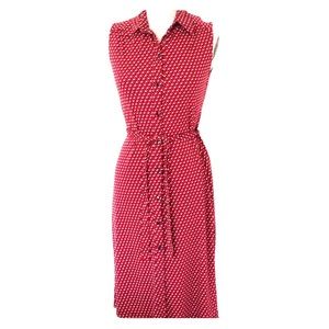 S Button Up Dress Cherry Print Retro Mod Tie Belt